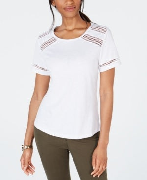 Charter Club Women's Cotton Lace-Trim Top White Size Medium