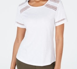 Charter Club Women's Cotton Lace-Trim Top White Size Medium