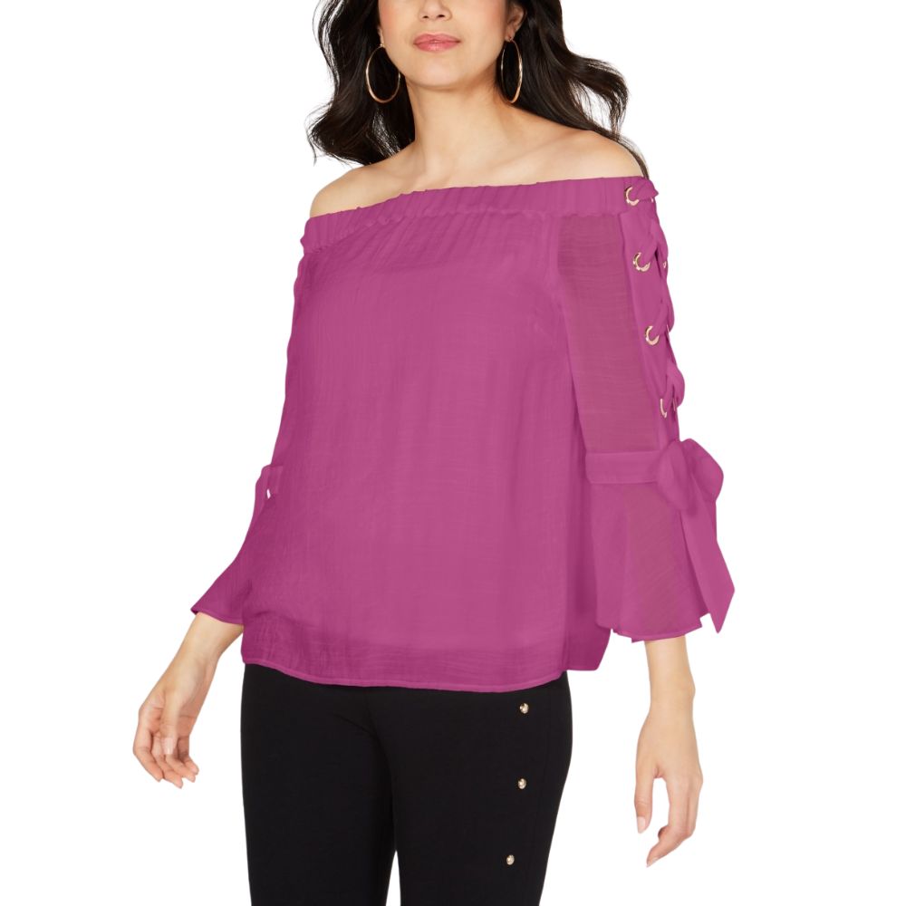Thalia Sodi Women's Off The Shoulder Lace Up Top Pink Size Small