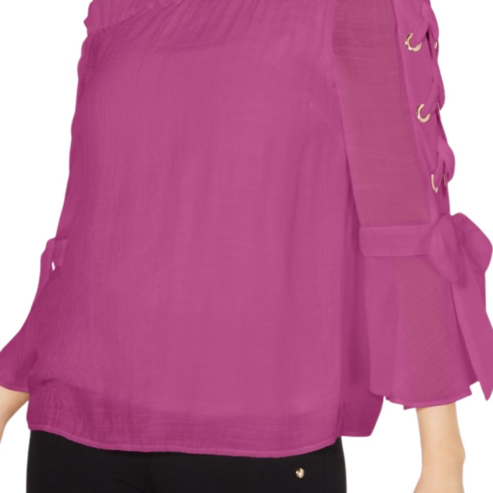 Thalia Sodi Women's Off The Shoulder Lace Up Top Pink Size Small