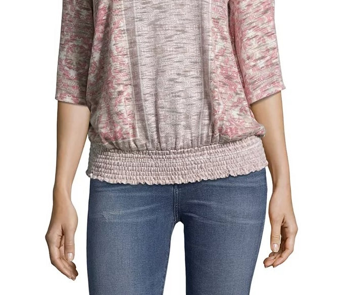 John Paul Richard Women's Printed Banded-Hem Top Pink Size Small
