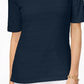 Charter Club Women's Cotton Texture-Striped Elbow-Sleeve Top Navy Size Small