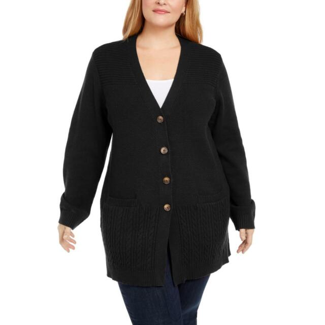 Karen Scott Women's Mixed-Stitch Button-Front Cardigan Black Size X-Small