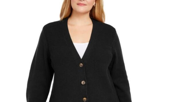 Karen Scott Women's Mixed-Stitch Button-Front Cardigan Black Size X-Small