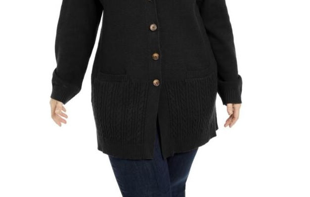 Karen Scott Women's Mixed-Stitch Button-Front Cardigan Black Size X-Small