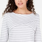 Karen Scott Women's Striped Crossover Top White Size Small