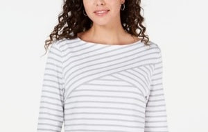 Karen Scott Women's Striped Crossover Top White Size Small