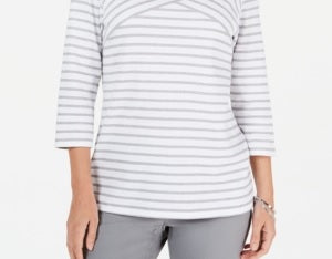 Karen Scott Women's Striped Crossover Top White Size Small