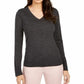 Charter Club Women's Button Cuff Merino Wool Sweater Gray Size Petite L