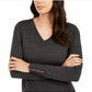 Charter Club Women's Button Cuff Merino Wool Sweater Gray Size Petite L