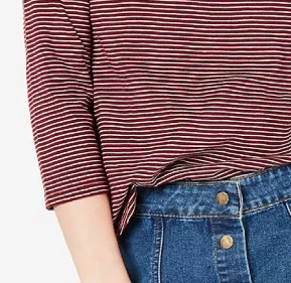 Maison Jules Women's Striped 3/4-Sleeve Shirt Red Size XX-Large