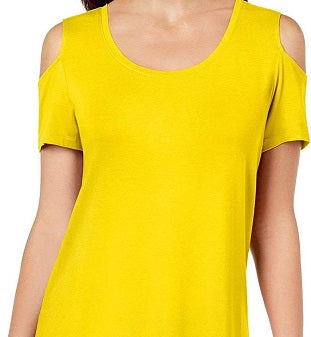 JM Collection Women's Cold Shoulder Top Yellow Size Petite L