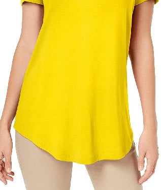 JM Collection Women's Cold Shoulder Top Yellow Size Petite L