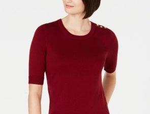 Charter Club Women's Petite Elbow-Sleeve Sweater Wine Size PS