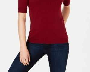 Charter Club Women's Petite Elbow-Sleeve Sweater Wine Size PS