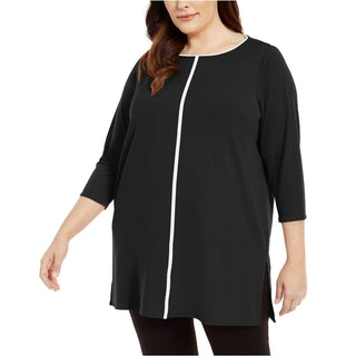 Alfani Women's Plus Size Contrast-Stripe Tunic Black Size 3X
