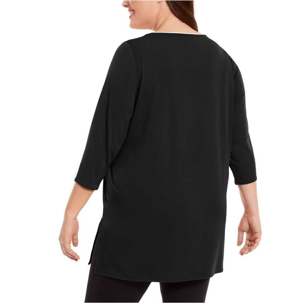 Alfani Women's Plus Size Contrast-Stripe Tunic Black Size 3X