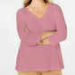 Karen Scott Women's Petite Eyelet V-Neck Cotton Top Pink Size -PS