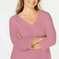 Karen Scott Women's Petite Eyelet V-Neck Cotton Top Pink Size -PS