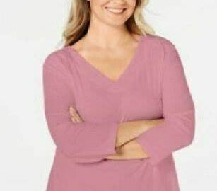Karen Scott Women's Petite Eyelet V-Neck Cotton Top Pink Size -PS