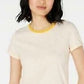 Maison Jules Women's Crewneck Ringer T-Shirt Yellow Size X-Large