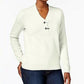 Karen Scott Women's Petite Cotton Henley Sweater White Size PS