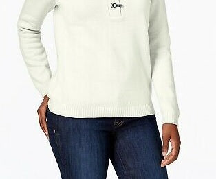 Karen Scott Women's Petite Cotton Henley Sweater White Size PS