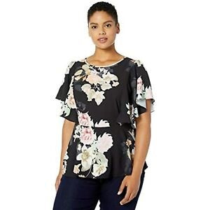City Chic Women's Plus Size Floral Seduction Top Size Large Black Size 20W