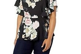 City Chic Women's Plus Size Floral Seduction Top Size Large Black Size 20W