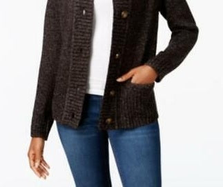 Karen Scott Women's Button-Front Shawl-Collar Cardigan Black Size XX-Large