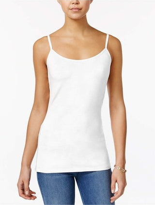 Planet Gold Women's White Stretch Adjustable Spaghetti Strap Scoop Neck Tank Top Juniors White Size Large