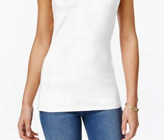 Planet Gold Women's White Stretch Adjustable Spaghetti Strap Scoop Neck Tank Top Juniors White Size Large