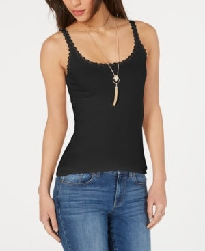 Style & Co Women's Petite Lace-Trim Tank Top Black Size PL