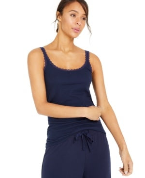 Style & Co Women's Petite Lace-Trim Tank Top -Blue Size PL
