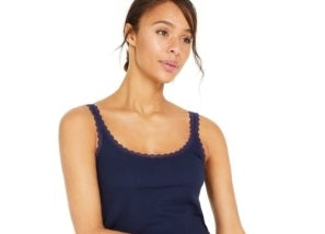 Style & Co Women's Petite Lace-Trim Tank Top -Blue Size PL