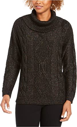 Charter Club Women's Glitter Long Sleeve Turtle Neck Sweater Black Size PS