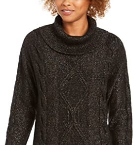 Charter Club Women's Glitter Long Sleeve Turtle Neck Sweater Black Size PS