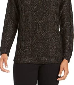 Charter Club Women's Glitter Long Sleeve Turtle Neck Sweater Black Size PS