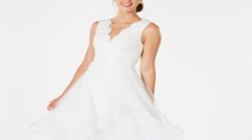 Adrianna Papell Women's Sleeveless V Neck Maxi Fit Flare Evening Dress White Size 8