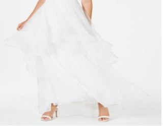 Adrianna Papell Women's Sleeveless V Neck Maxi Fit Flare Evening Dress White Size 8