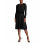 Ralph Lauren Women's Embroidered Lace Floral Long Sleeve Jewel Neck Below The Knee Fit Flare Wear To Work Dress Black Size 8