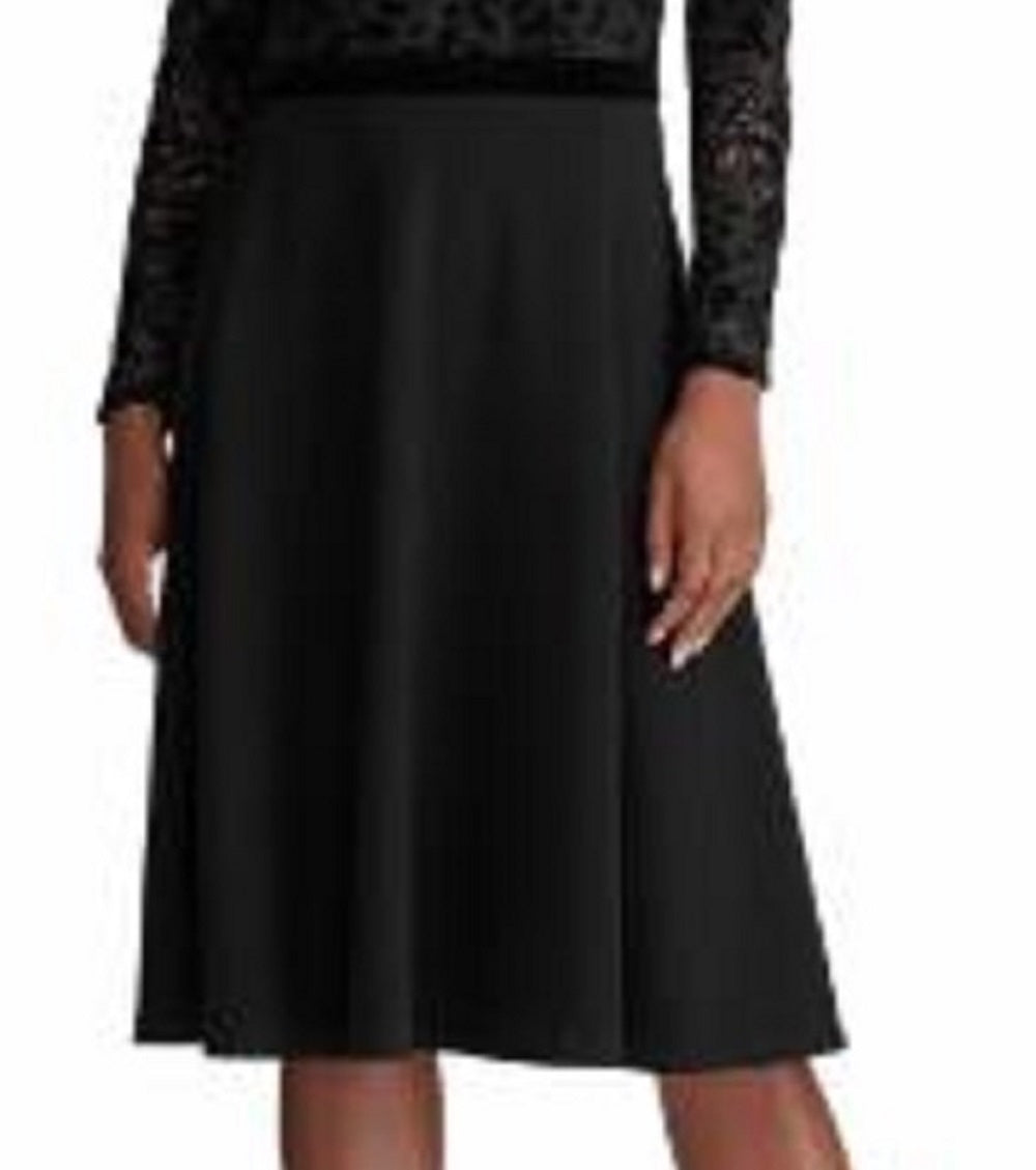 Ralph Lauren Women's Embroidered Lace Floral Long Sleeve Jewel Neck Below The Knee Fit Flare Wear To Work Dress Black Size 8