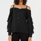 Bar III Women's Cold Shoulder Long Sleeve V Neck Top Black Size X-Small