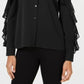 Bar III Women's Cold Shoulder Long Sleeve V Neck Top Black Size X-Small