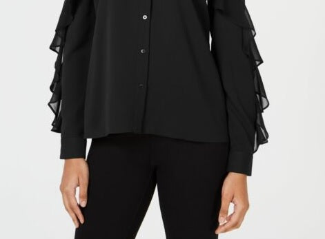 Bar III Women's Cold Shoulder Long Sleeve V Neck Top Black Size X-Small