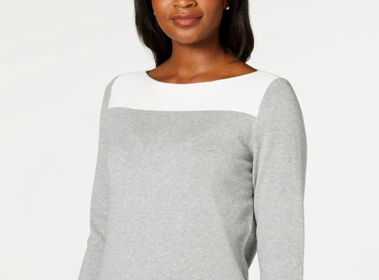 Karen Scott Women's Cotton Colorblocked Sweater Grey Size X-Large