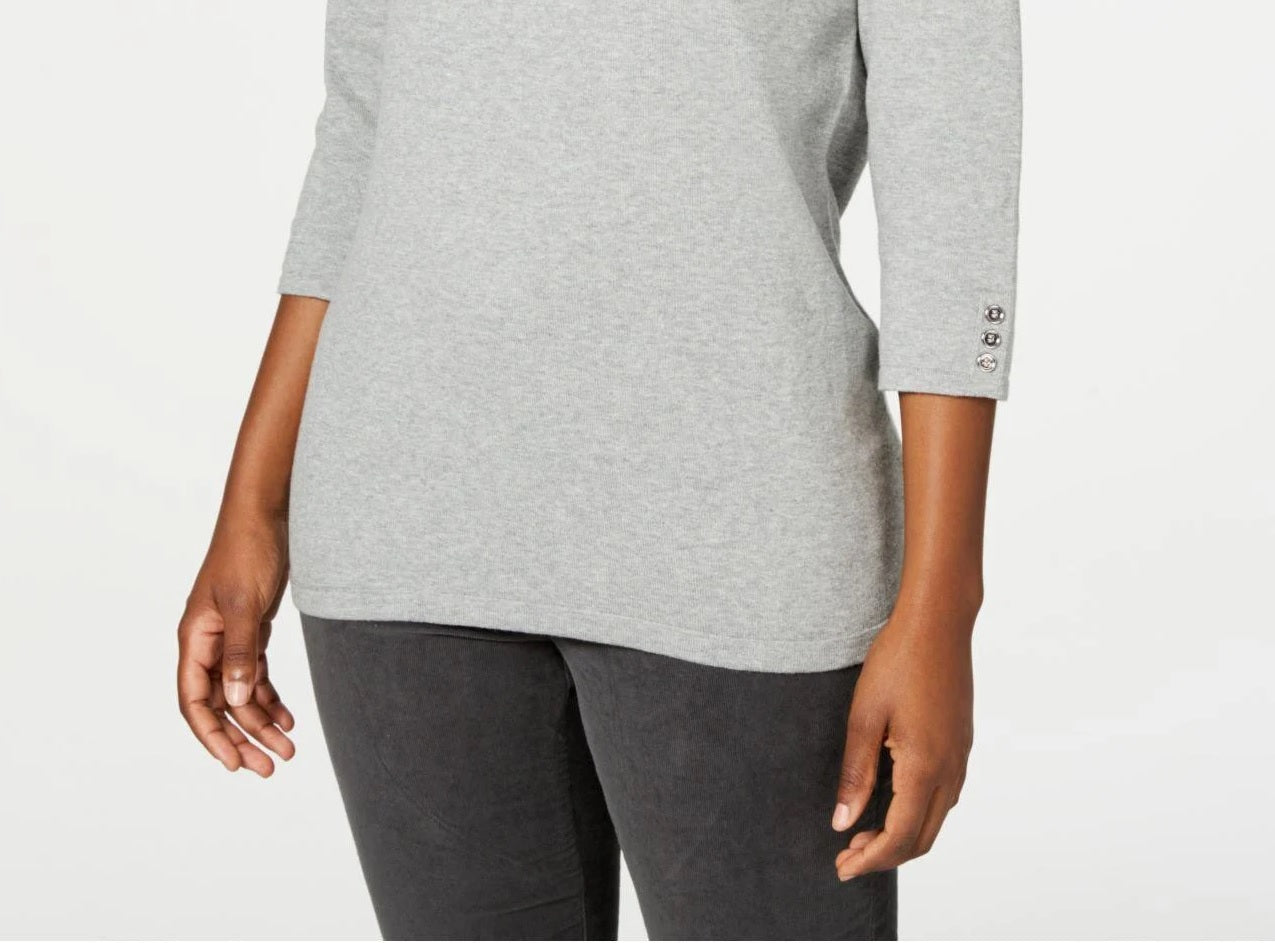 Karen Scott Women's Cotton Colorblocked Sweater Grey Size X-Large