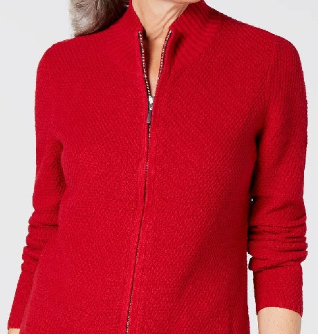 Karen Scott Women's Long Sleeve Zip Front Sweater Red Size Petite Petite