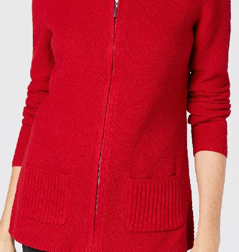 Karen Scott Women's Long Sleeve Zip Front Sweater Red Size Petite Petite