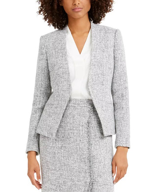 Calvin Klein Women's Tweed Open-Front Blazer Gray Size 8
